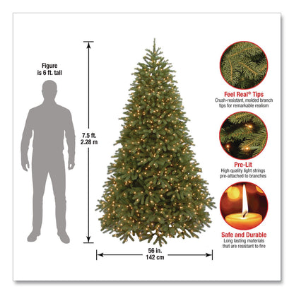 National Tree Company® Pre-Lit Jersey Fraser Fir Medium Tree, 56" x 56" x 90", Green Tree, Green Tree Stand (NTTPEJF130275)