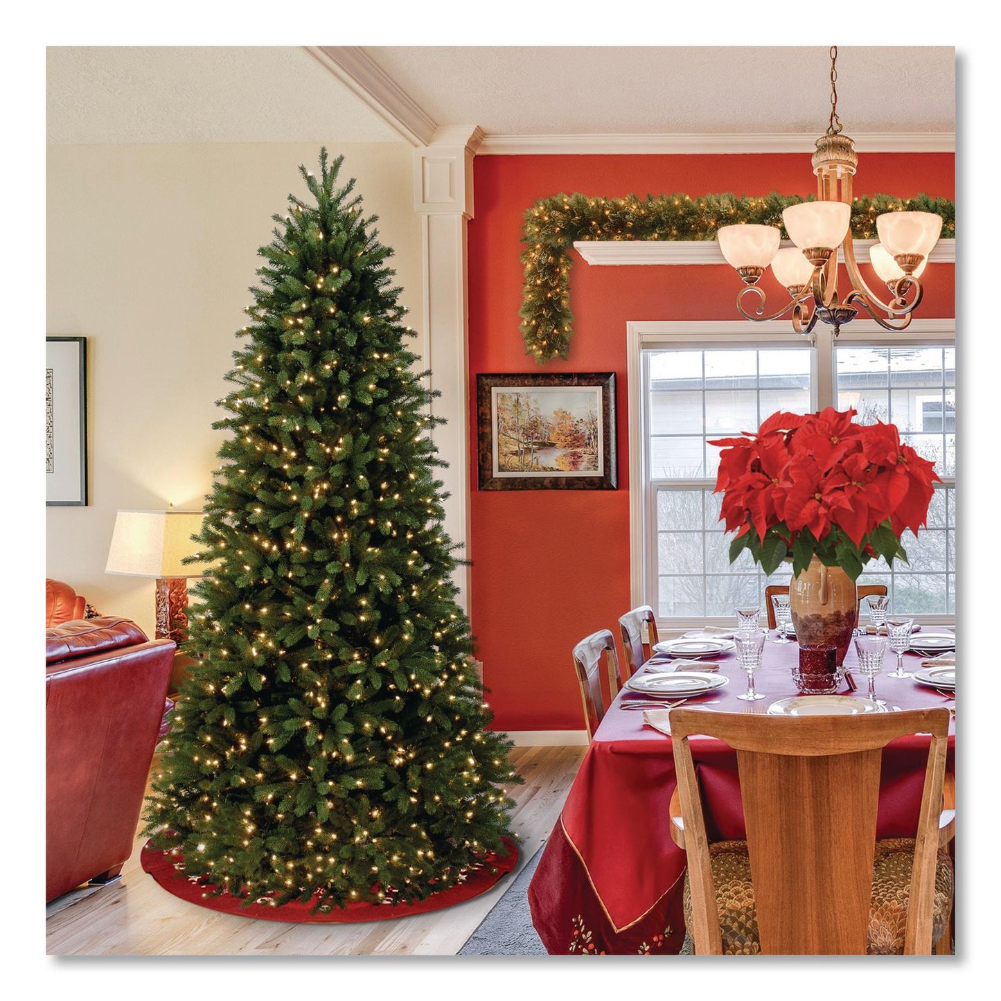 National Tree Company® Pre-Lit Jersey Fraser Fir Slim Tree, 51" x 51" x 90", Green Tree, Green Tree Stand (NTTPEJF130475)
