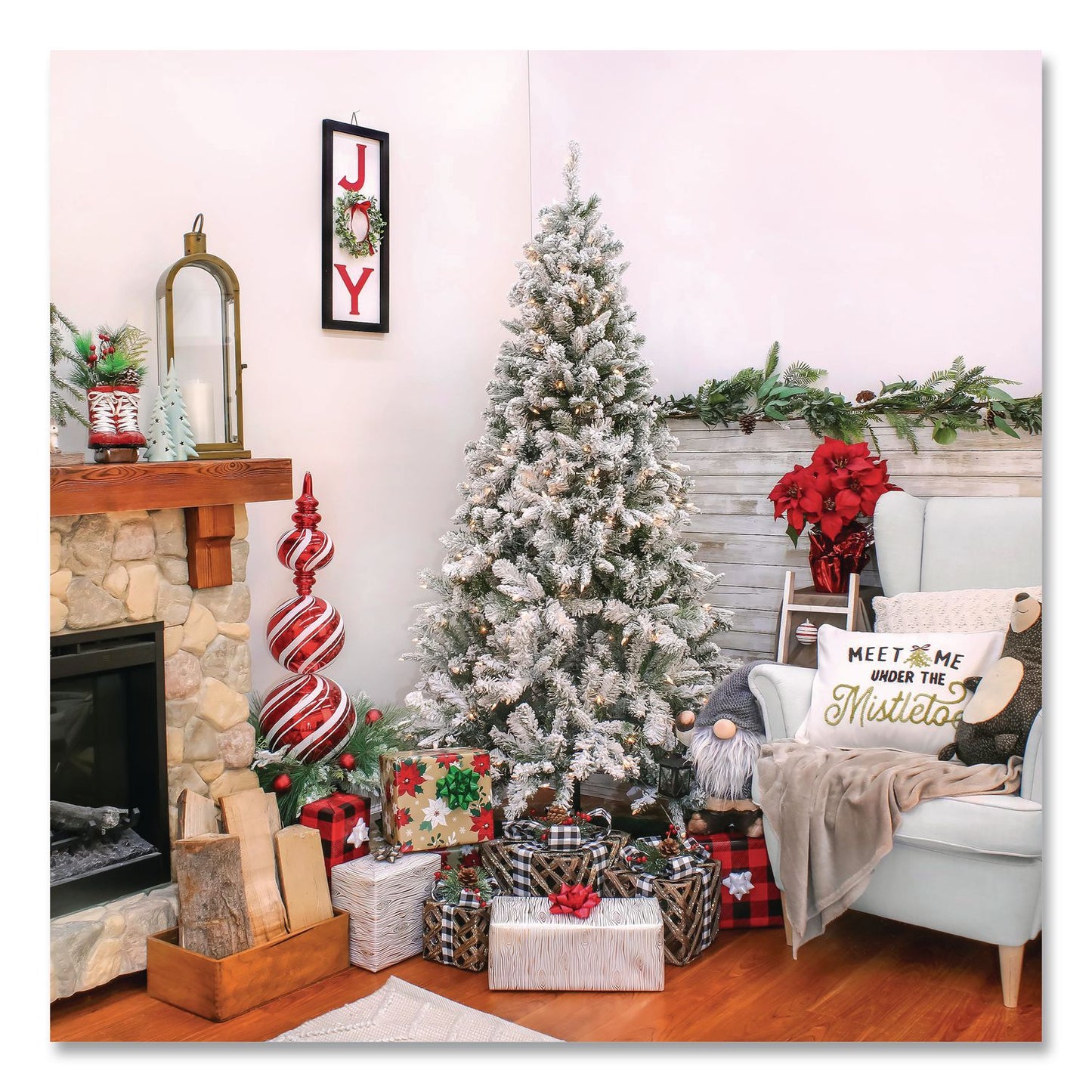 National Tree Company® Pre-Lit Snowy Mixed Pine Tree, 44" x 44" x 78", Green Tree, Green Tree Stand (NTTPEMX230265F)
