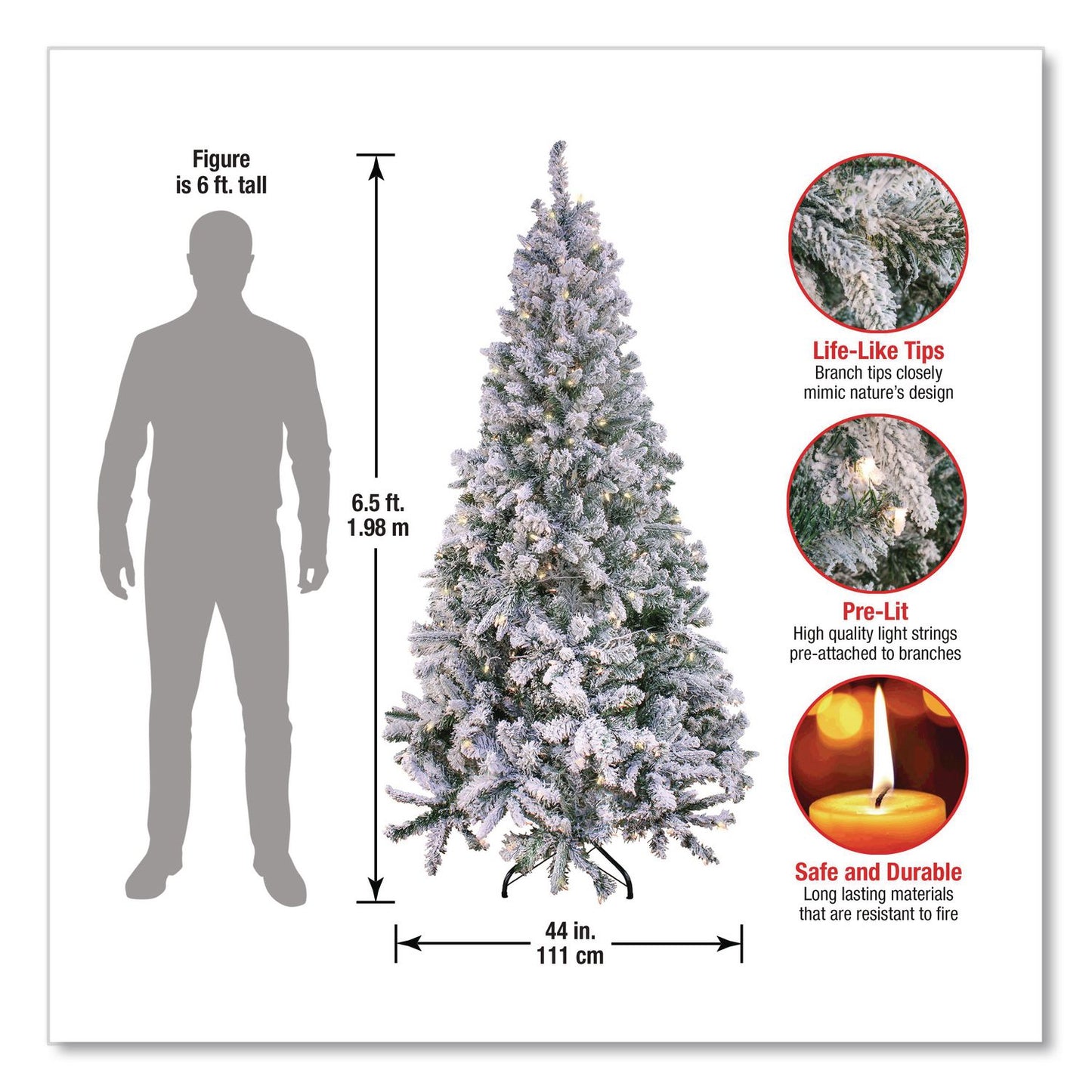 National Tree Company® Pre-Lit Snowy Mixed Pine Tree, 44" x 44" x 78", Green Tree, Green Tree Stand (NTTPEMX230265F)