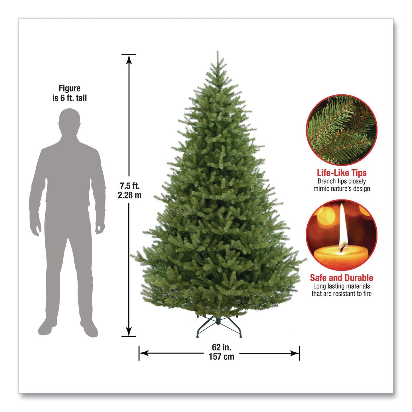 National Tree Company® Norway Fir Tree, 62" x 62" x 90", Green Tree, Green Tree Stand (NTTPENF150075)