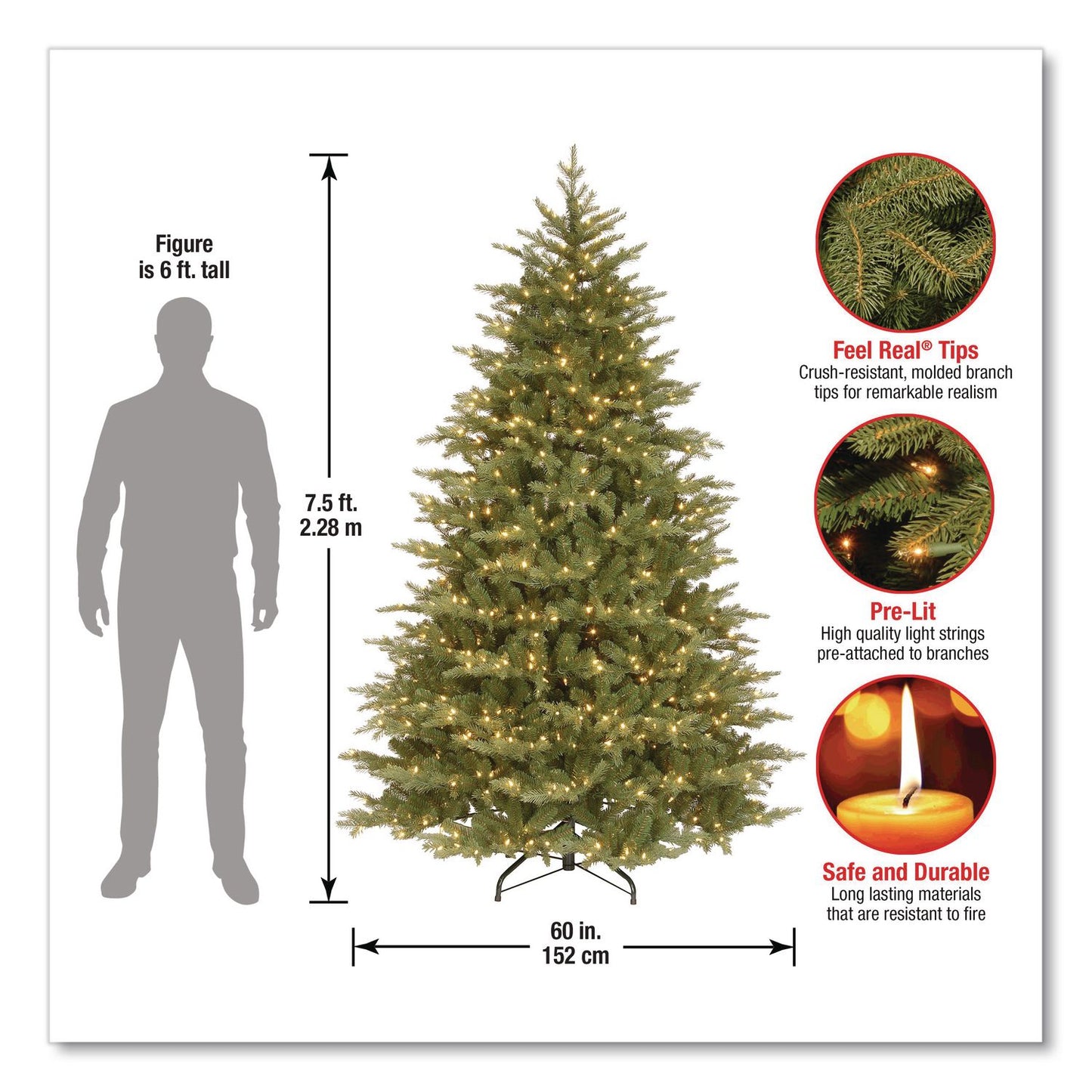 National Tree Company® Pre-Lit Nordic Spruce Medium Tree, 60" x 60" x 90", Green Tree, Green Tree Stand (NTTPENS130775)