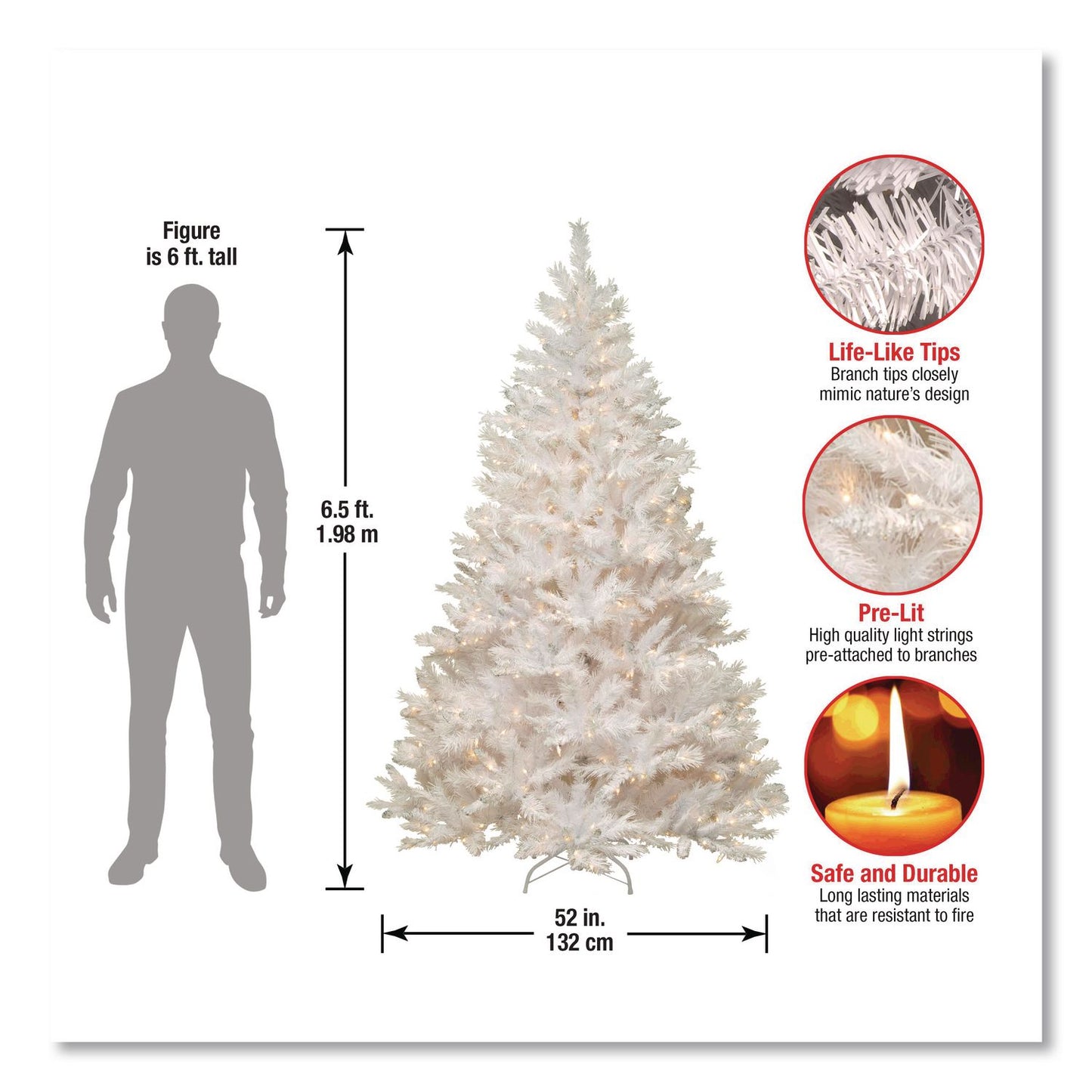 National Tree Company® Pre-Lit Winchester Pine Tree, 52" x 52" x 78", White Tree, White Tree Stand (NTTWCHW730065)