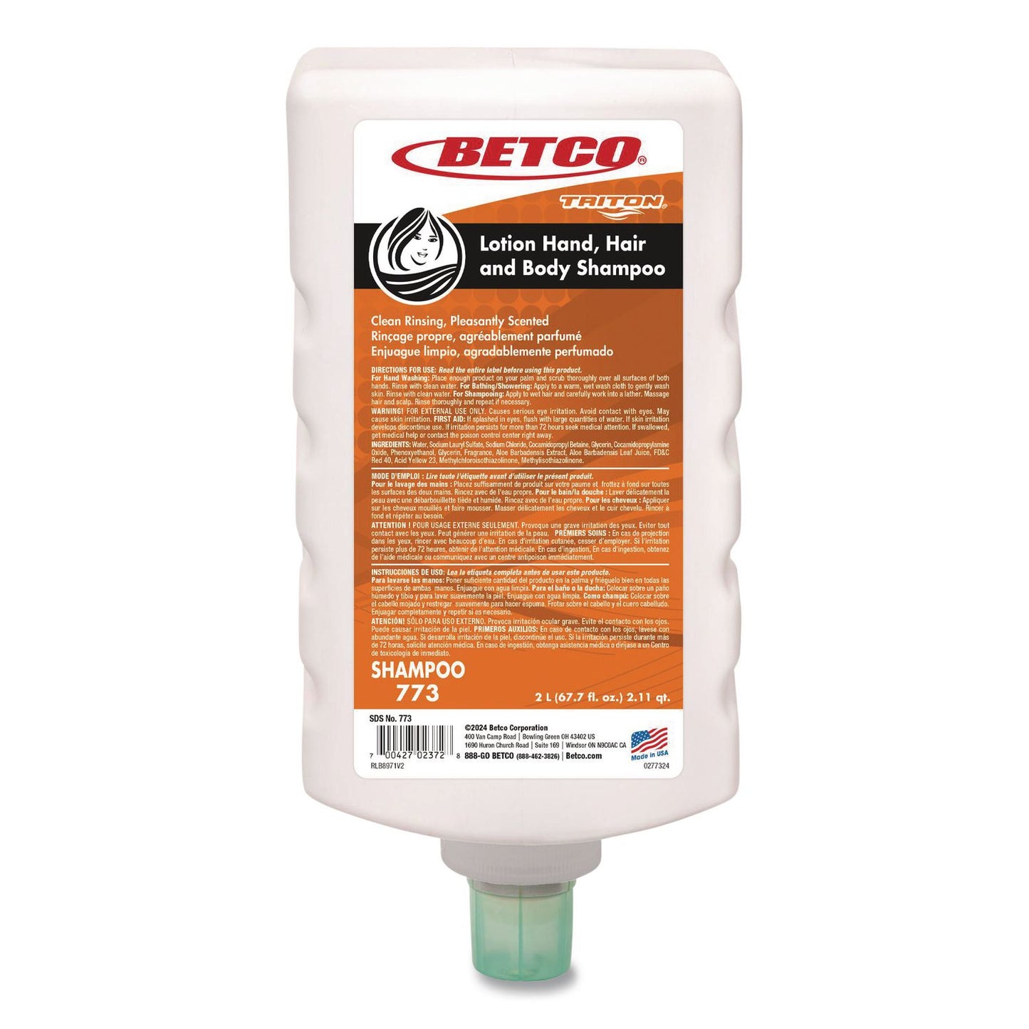 Betco® Lotion Hand, Hair and Body Shampoo, Mandarin Grapefruit Scent, 2 L Bottle, 6/Carton (BET7736200)