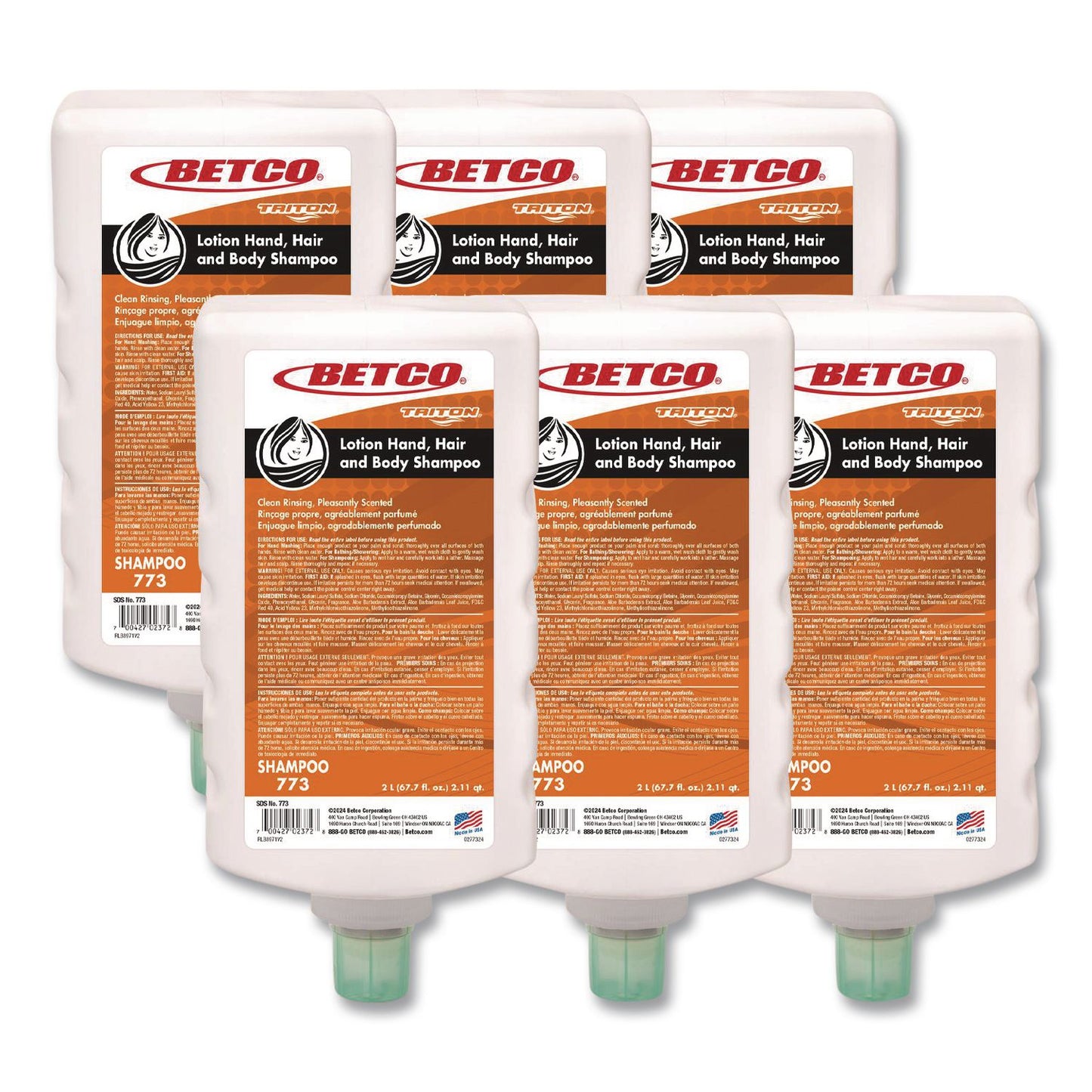 Betco® Lotion Hand, Hair and Body Shampoo, Mandarin Grapefruit Scent, 2 L Bottle, 6/Carton (BET7736200)