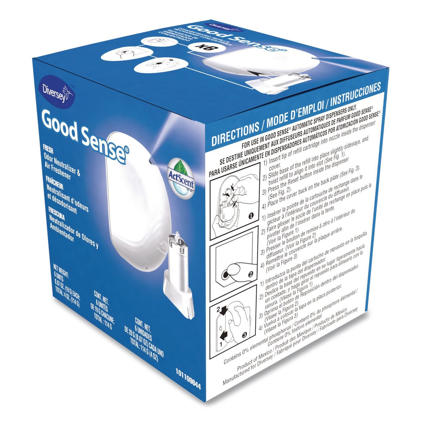 Diversey™ Good Sense Automatic Spray System, Fresh Scent, Yellow, 0.67 oz Cartridge, 12/Carton (DVO101109644)
