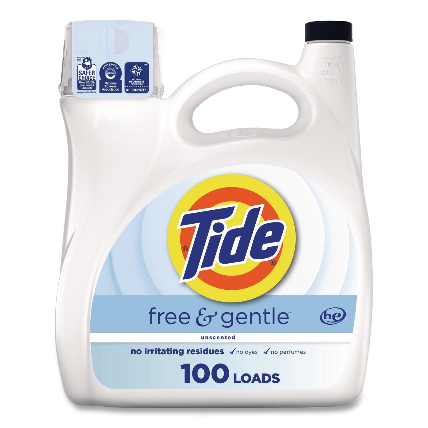Tide® Free and Gentle Liquid Laundry Detergent, HE Compatible, 100 Loads, 132 oz Bottle, 4/Carton (PGC12140)