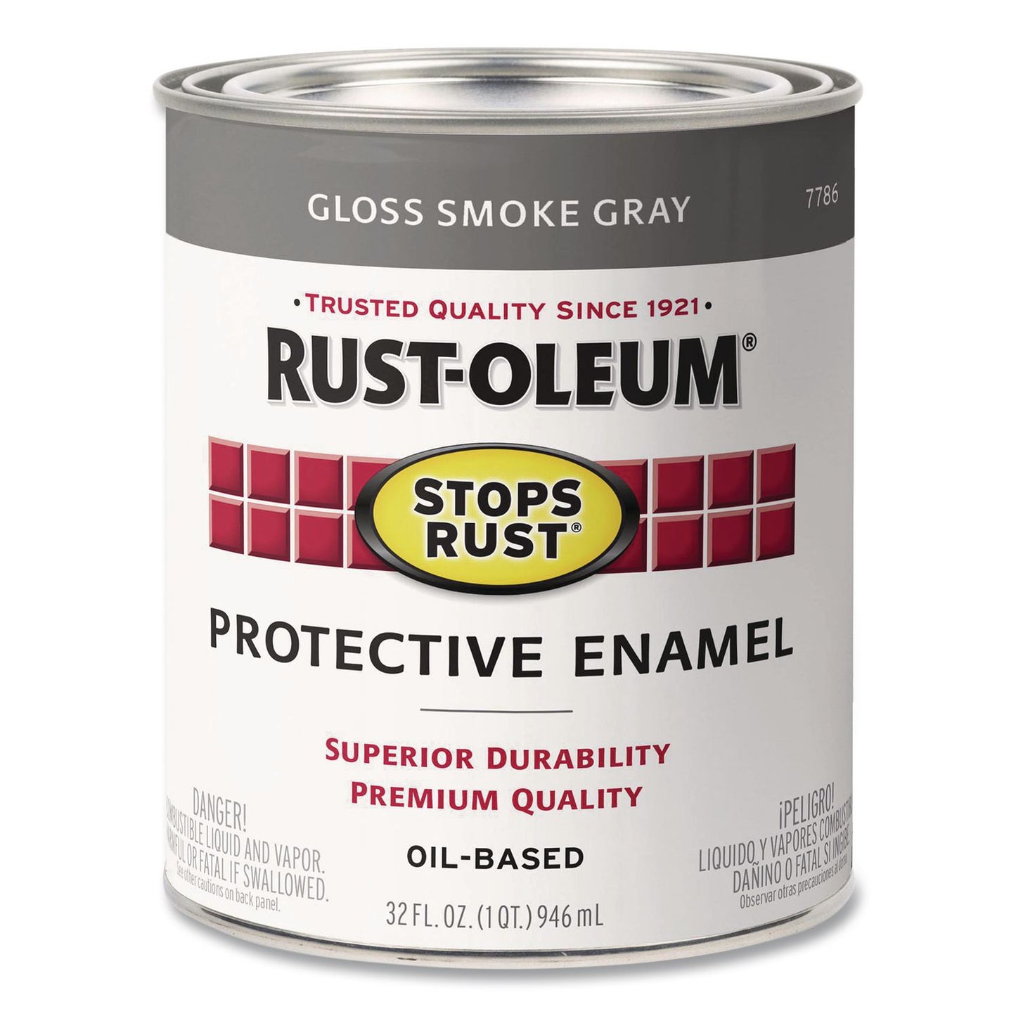 Rust-Oleum® Stops Rust Brush-On Protective Enamel Paint, Gloss Smoke Gray, 1 qt Can, 2/Carton (RST7786502)