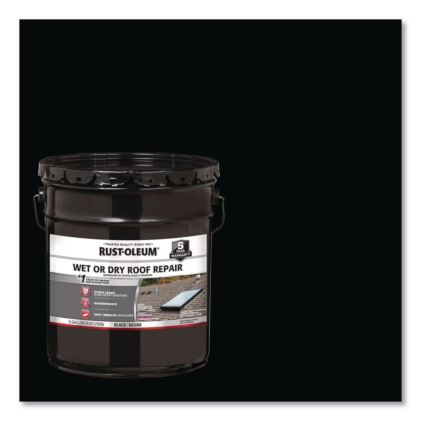 Rust-Oleum® Wet or Dry Black Plastic Cement Roofing Repair Adhesive, Black, 5 gal Bucket (RST301990)