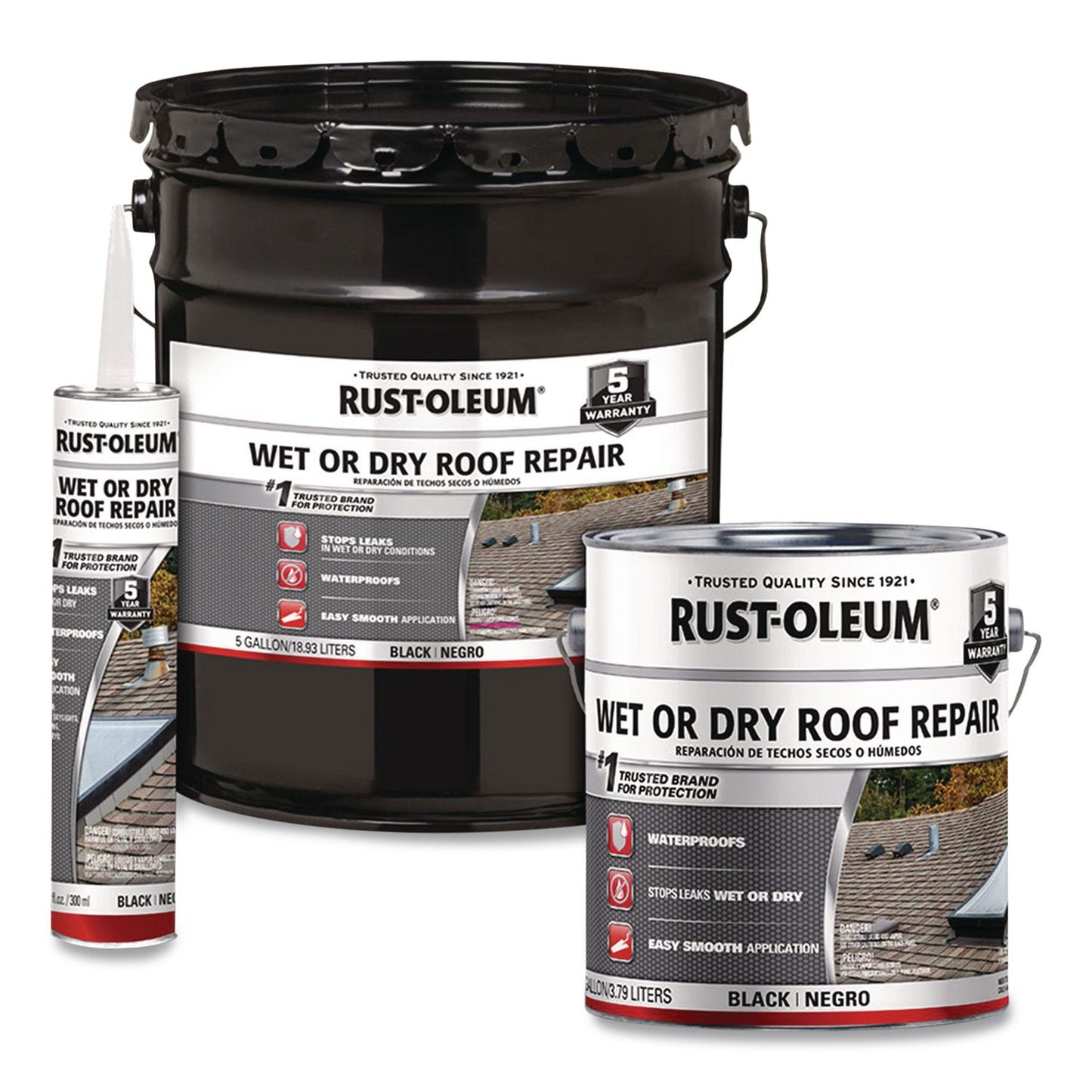 Rust-Oleum® Wet or Dry Black Plastic Cement Roofing Repair Adhesive, Black, 5 gal Bucket (RST301990)
