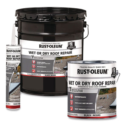 Rust-Oleum® Wet or Dry Black Plastic Cement Roofing Repair Adhesive, Black, 5 gal Bucket (RST301990)