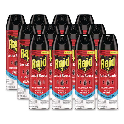 Raid® Ant and Roach Killer, 17.5 oz Aerosol Spray, Outdoor Fresh, 12/Carton (SJN386220)