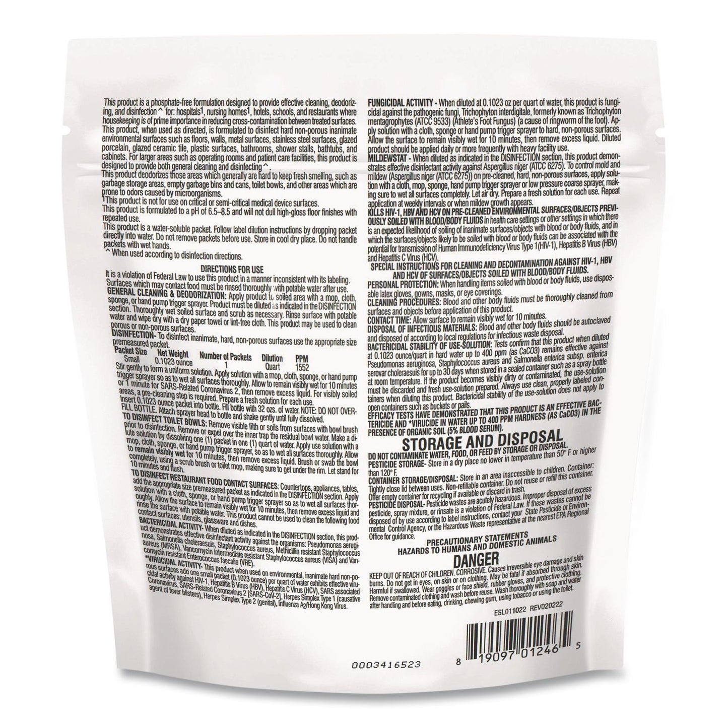 Diversey™ Disinfectant Cleaner, Marine Scent, 2.9 g Packets, 12 Packets/Bag with 1 qt Spray Bottle (DVO9321111)