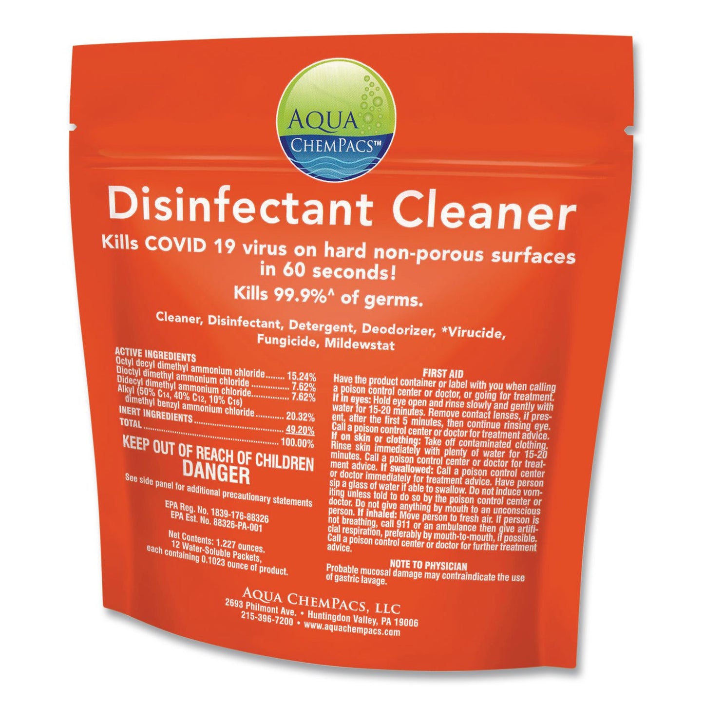 Diversey™ Disinfectant Cleaner, Marine Scent, 2.9 g Packets, 12 Packets/Bag with 1 qt Spray Bottle (DVO9321111)