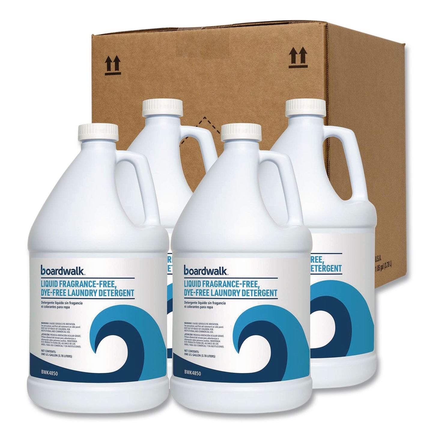 Boardwalk® Liquid Fragrance-Free, Dye-Free Laundry Detergent, Unscented, 1 gal Bottle, 4/Carton (BWK4850)