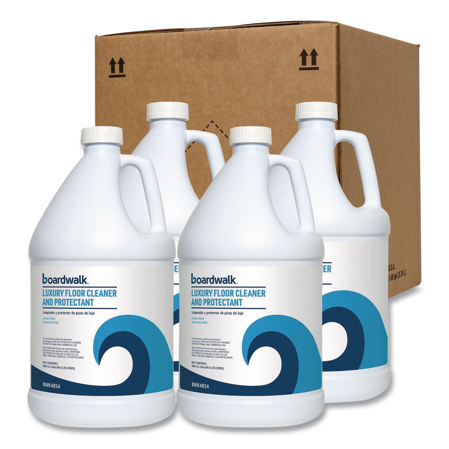 Boardwalk® Luxury Floor Cleaner and Protectant, Lemon Scent, 1 gal Bottle, 4/Carton (BWK4854)