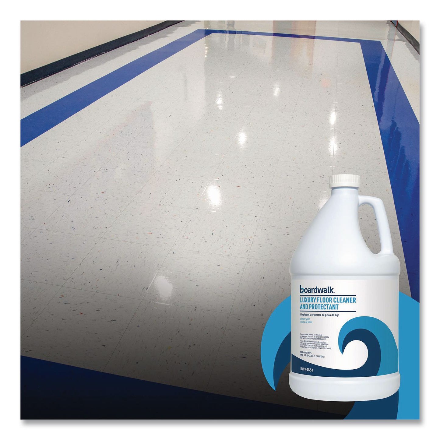 Boardwalk® Luxury Floor Cleaner and Protectant, Lemon Scent, 1 gal Bottle, 4/Carton (BWK4854)