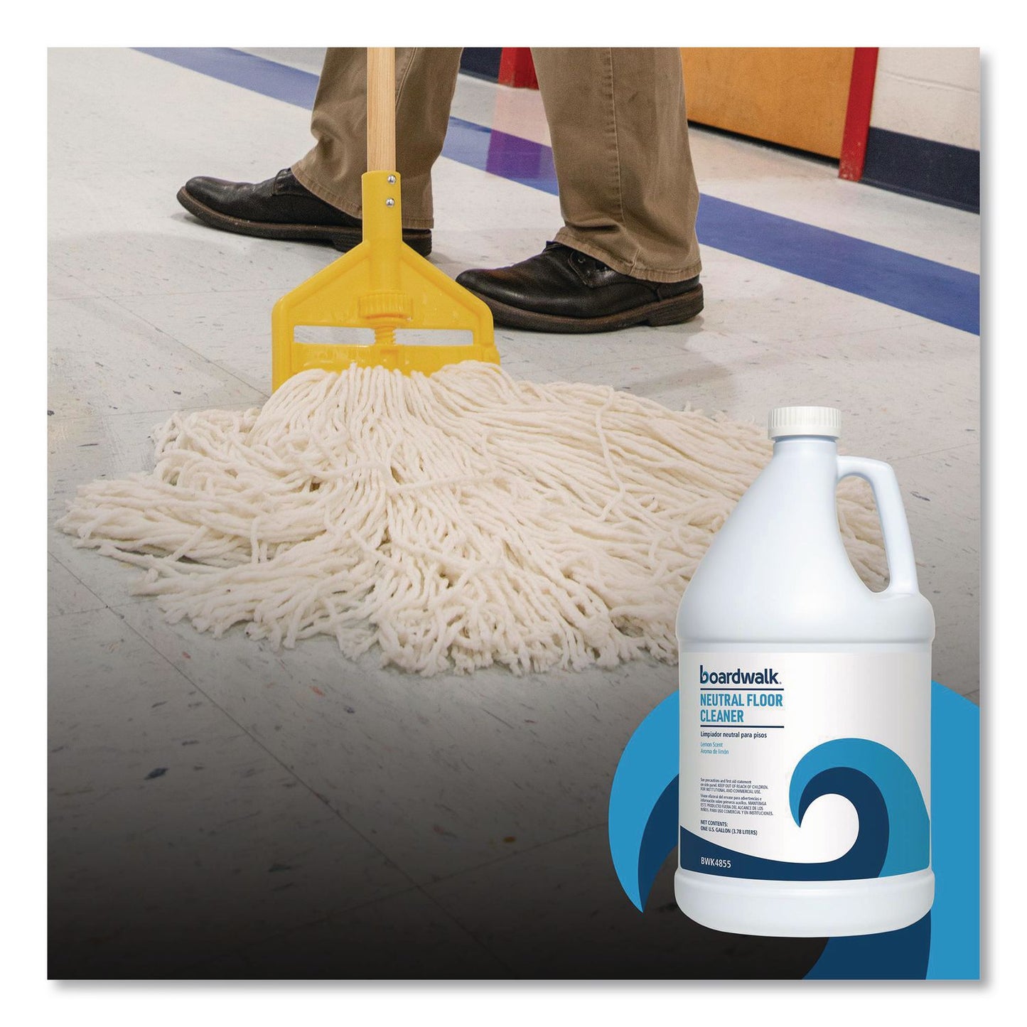 Boardwalk® Neutral Floor Cleaner, Lemon Scent, 1 gal Bottle, 4/Carton (BWK4855)
