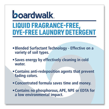 Boardwalk® Liquid Fragrance-Free, Dye-Free Laundry Detergent, Unscented, 1 gal Bottle, 4/Carton (BWK4850)