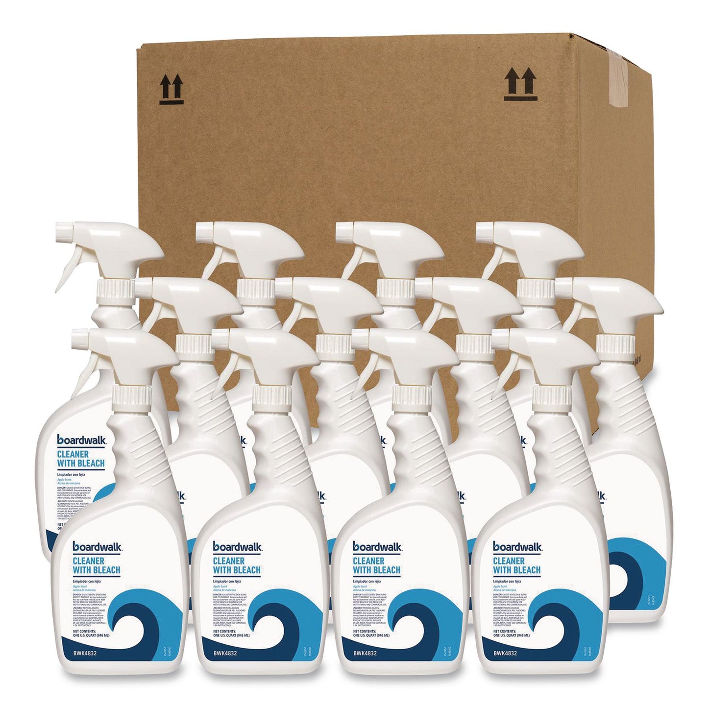 Boardwalk® Cleaner with Bleach, Apple Scent, 32 oz Bottle, 12/Carton (BWK4832)