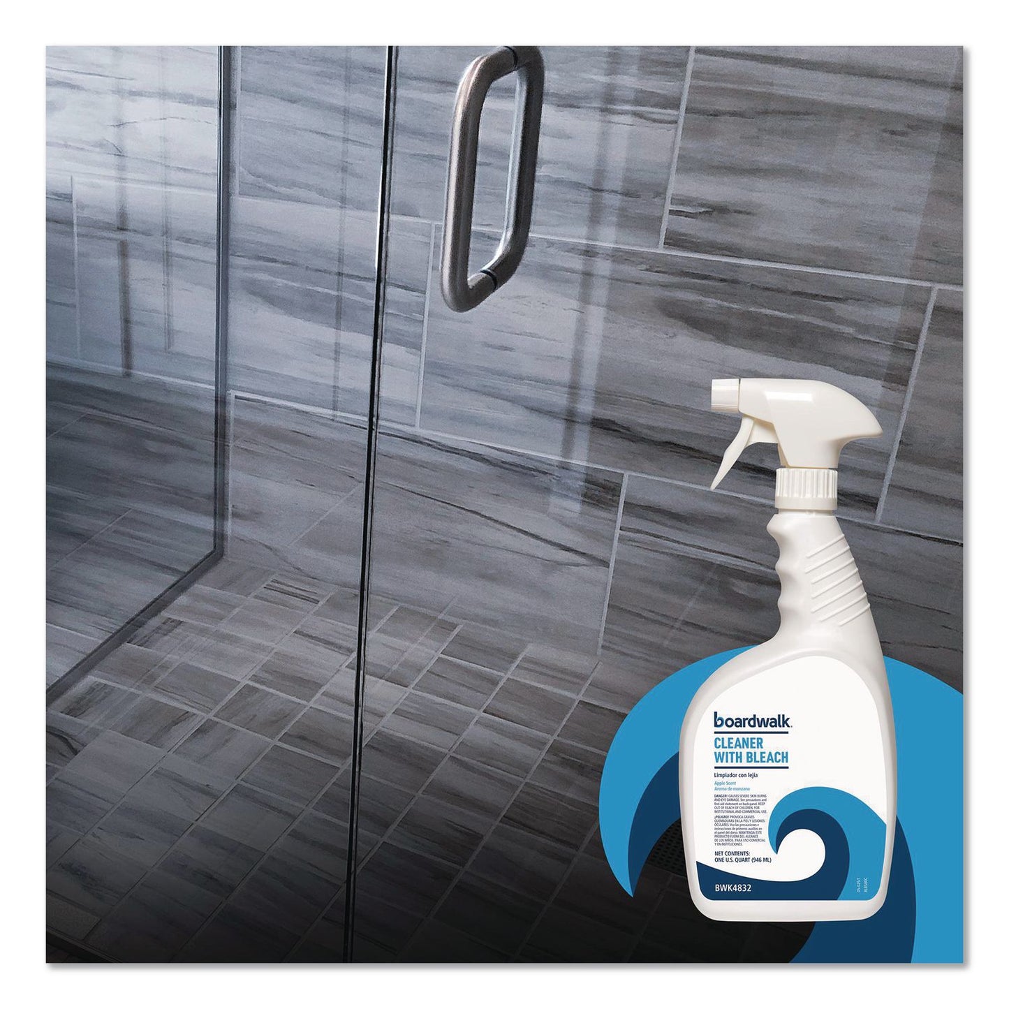 Boardwalk® Cleaner with Bleach, Apple Scent, 32 oz Bottle, 12/Carton (BWK4832)