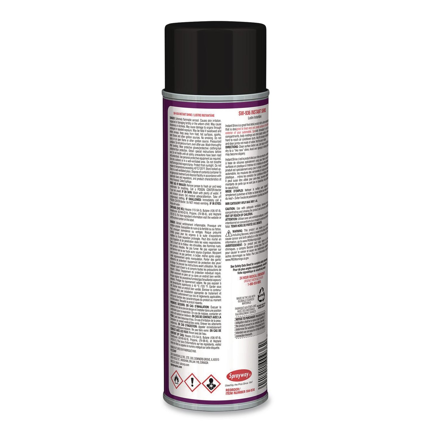 Sprayway® Instant Shine Silicone Spray, 12 oz Aerosol Can, 12/Carton (CGCSW936)