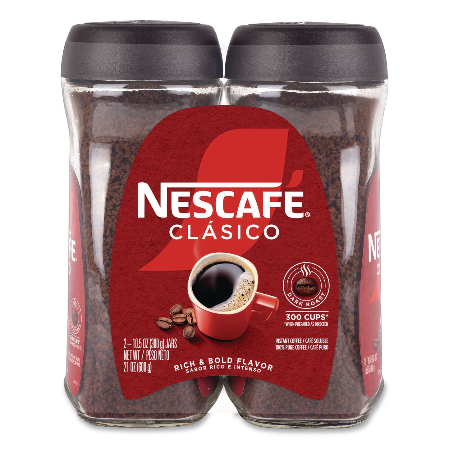 Nescafé® Clasico Dark Roast Instant Coffee, 21 oz Jar, 2/Carton (GRR22002635)