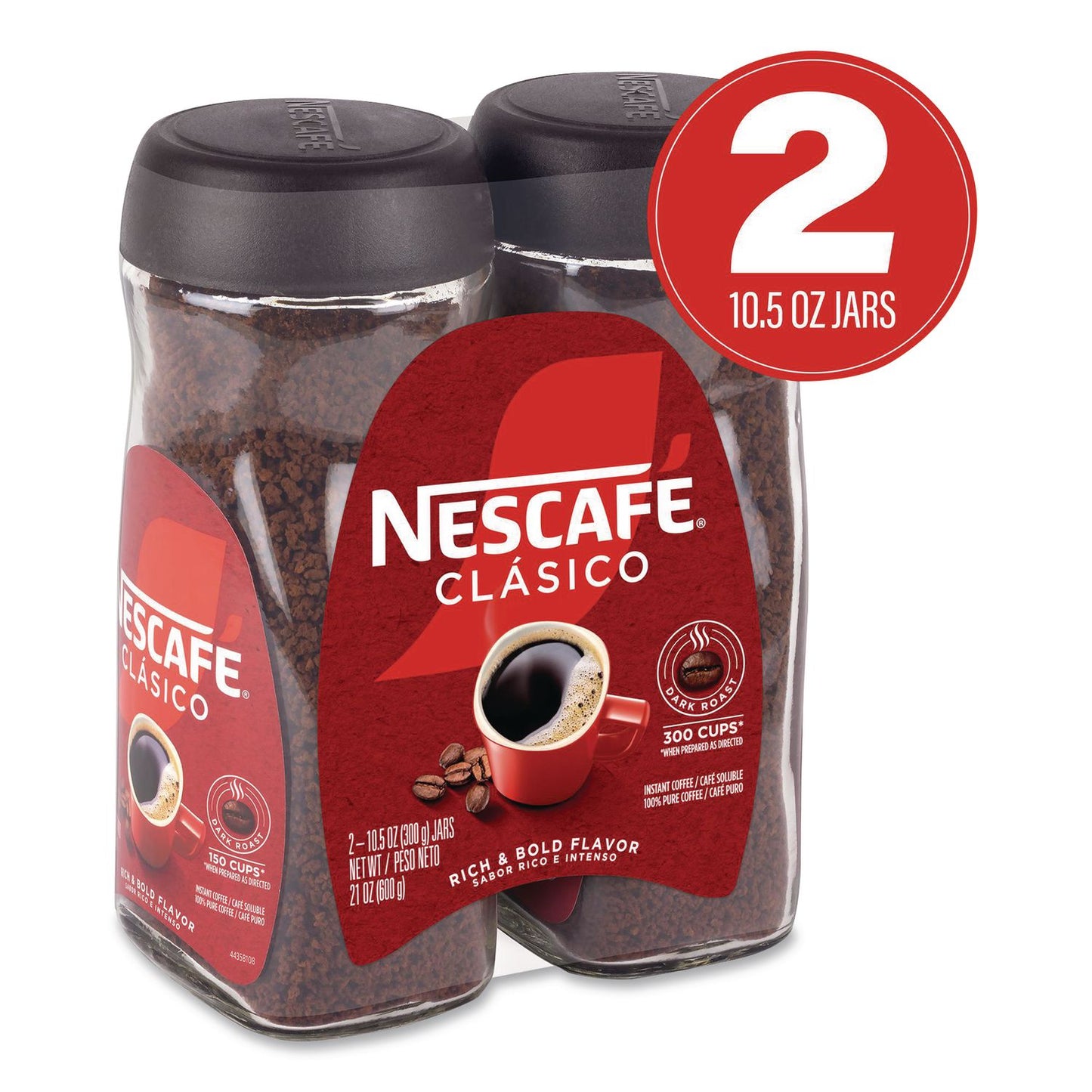 Nescafé® Clasico Dark Roast Instant Coffee, 21 oz Jar, 2/Carton (GRR22002635)
