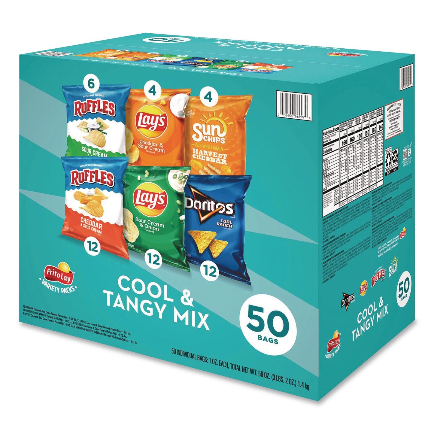 Frito-Lay Cool and Tangy Mix Variety Pack, Assorted Flavors, 1 oz Bags, 50 Bags/Carton (GRR22002669)