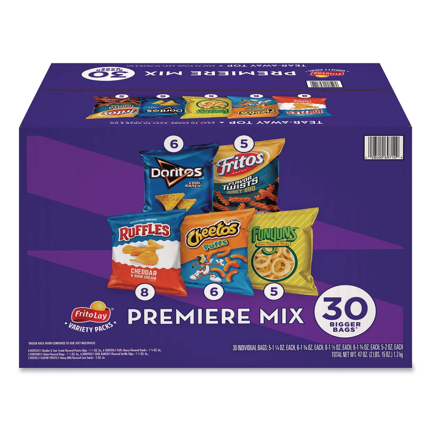 Frito-Lay Premiere Mix Variety Pack, Assorted Flavors, Assorted Sizes, 30 Bags/Carton (GRR22002670)