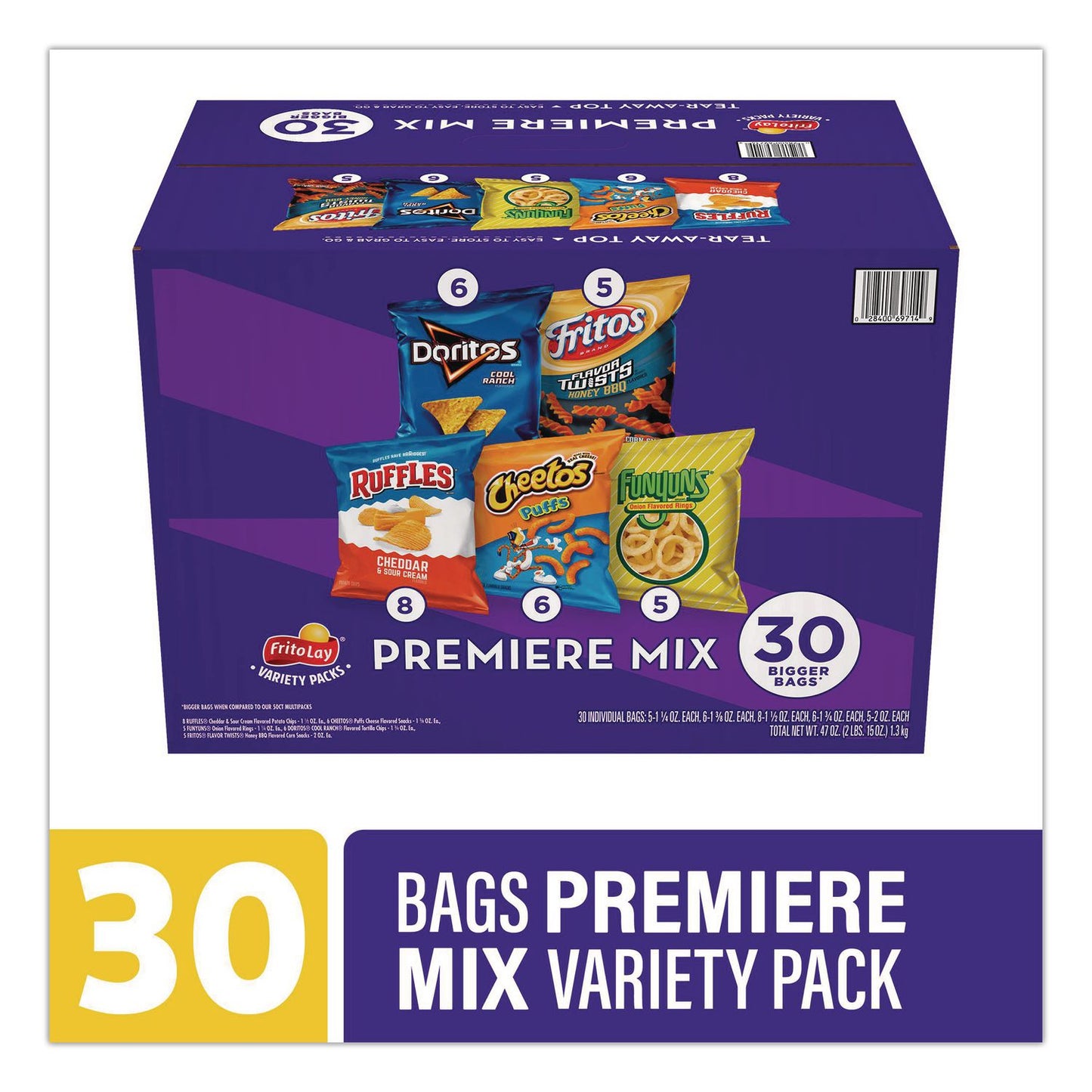 Frito-Lay Premiere Mix Variety Pack, Assorted Flavors, Assorted Sizes, 30 Bags/Carton (GRR22002670)