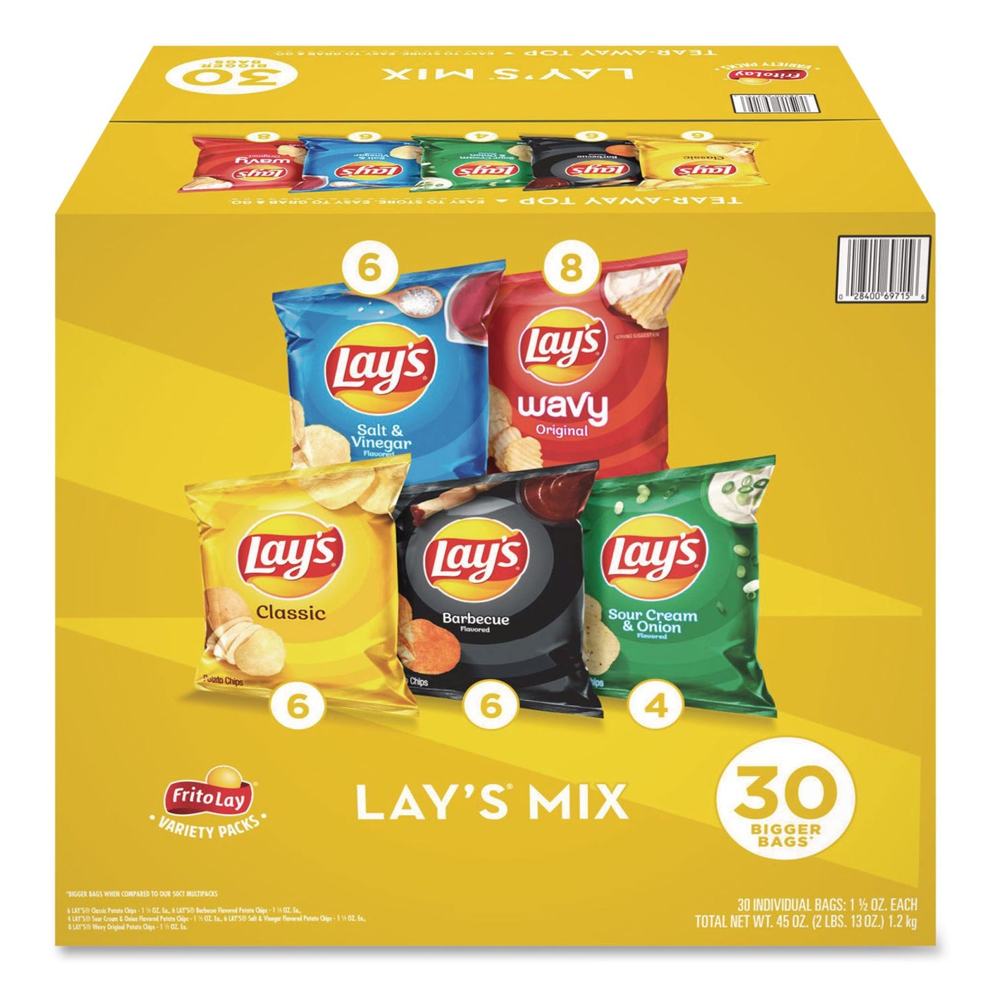 Frito-Lay Potato Chip Variety Mix, Assorted Flavors, 1.5 oz Bag, 30 Bags/Carton (GRR22002672)