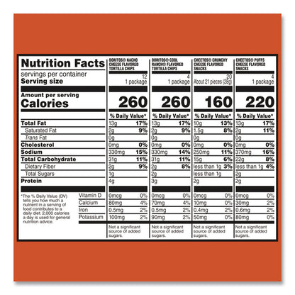 Frito-Lay Doritos and Cheetos Variety Pack, Assorted Flavors, Assorted Sizes, 30 Bags/Carton (GRR22002673)