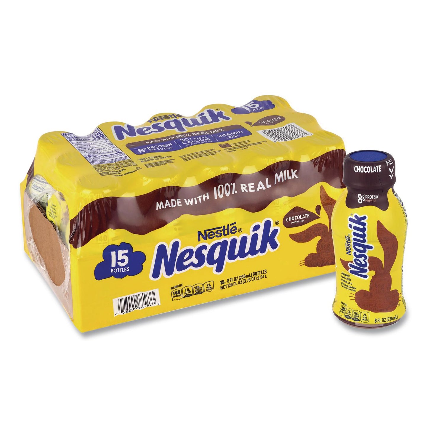 Nestlé® Nesquik Chocolate Lowfat Milk, 8 oz Bottle, 15/Carton (GRR22002681)