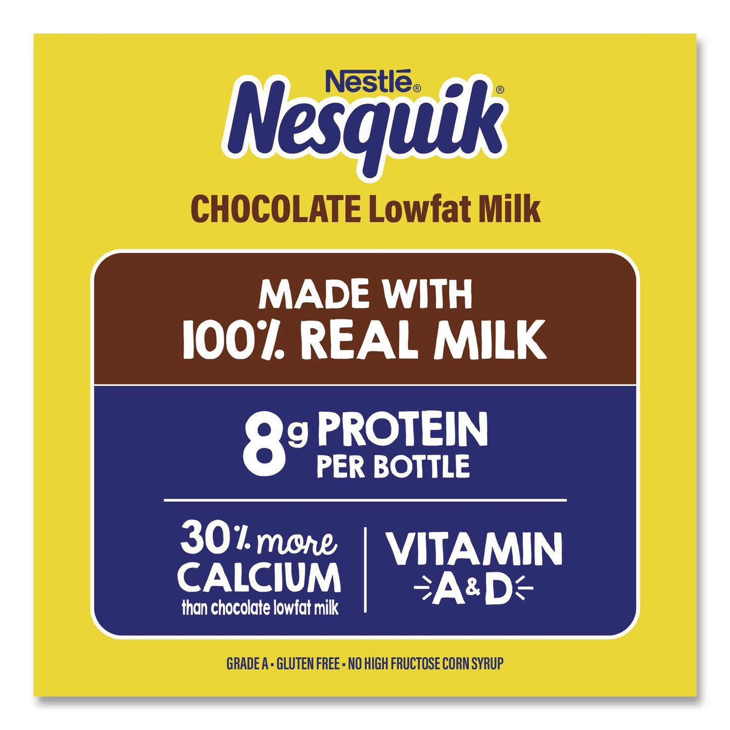 Nestlé® Nesquik Chocolate Lowfat Milk, 8 oz Bottle, 15/Carton (GRR22002681)