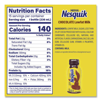 Nestlé® Nesquik Chocolate Lowfat Milk, 8 oz Bottle, 15/Carton (GRR22002681)