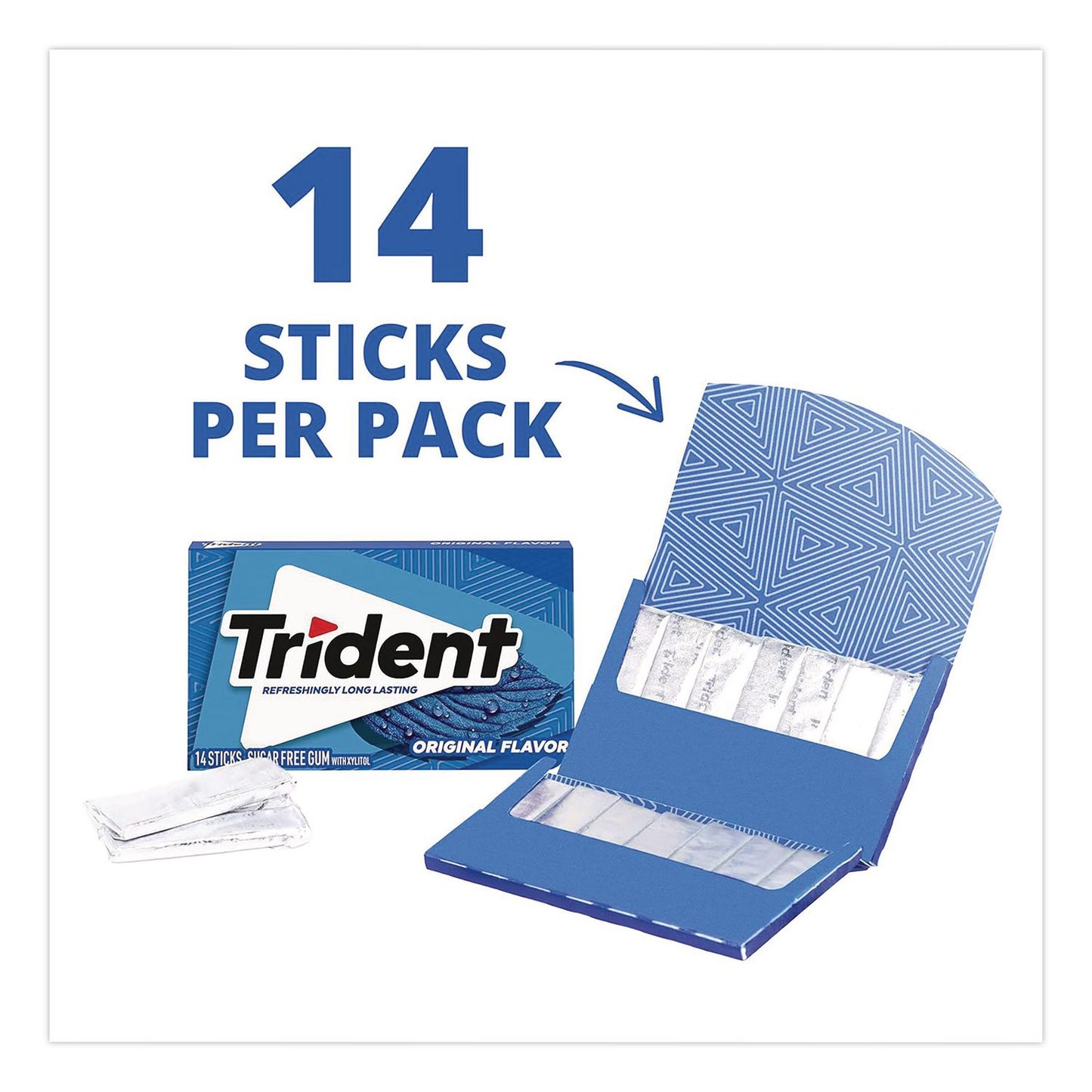 Trident® Sugar-Free Gum, Original Mint, 14 Sticks/Pack, 15 Packs/Carton (GRR22002639)
