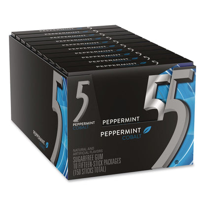 Wrigley's® 5 Gum, Peppermint Cobalt, 15 Sticks/Pack, 10 Packs/Carton (GRR22002640)