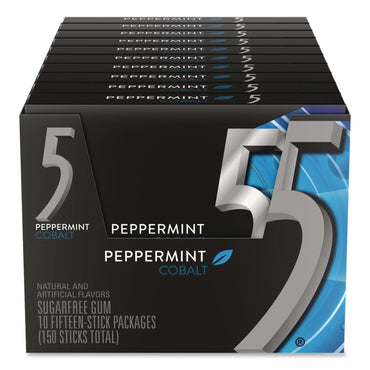 Wrigley's® 5 Gum, Peppermint Cobalt, 15 Sticks/Pack, 10 Packs/Carton (GRR22002640)