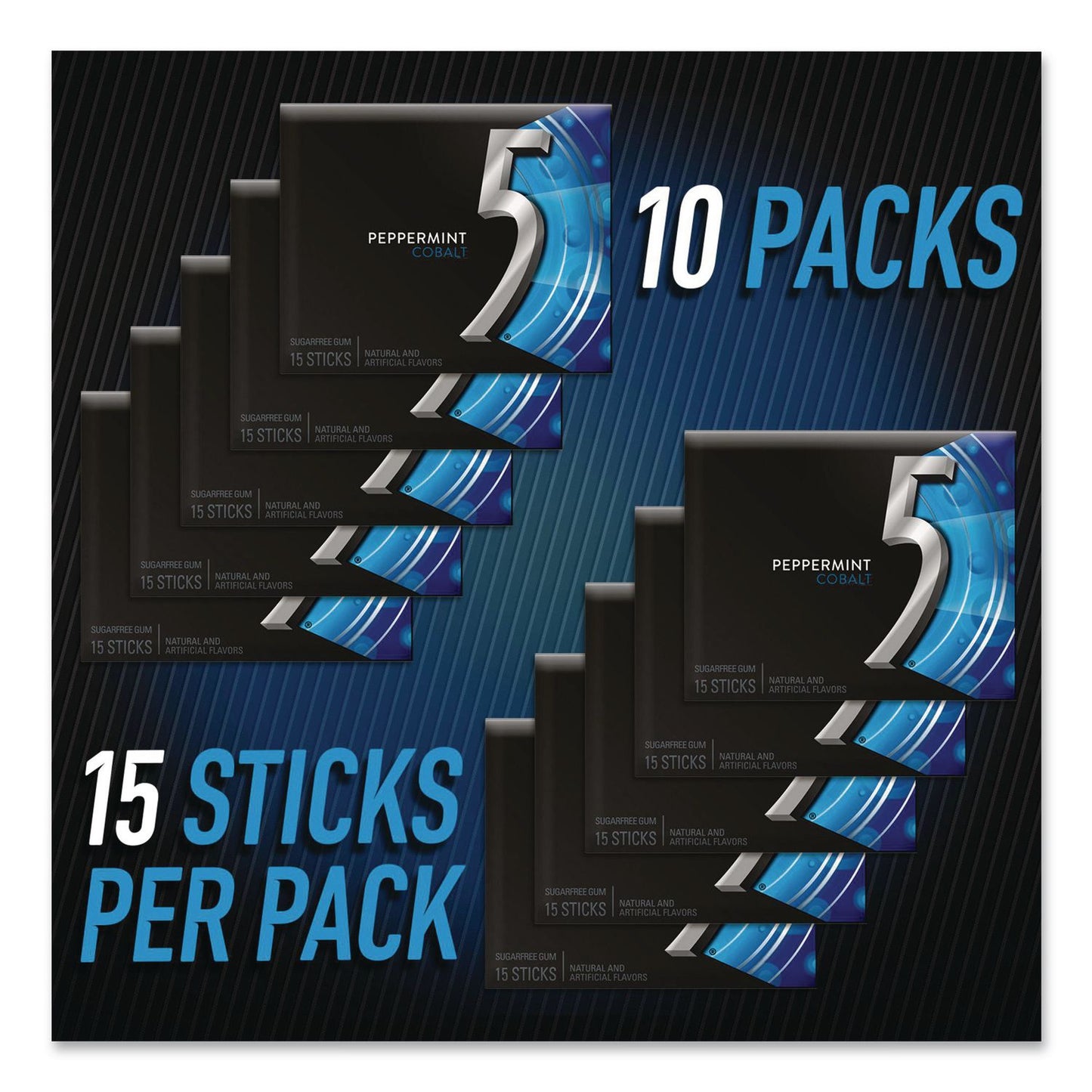 Wrigley's® 5 Gum, Peppermint Cobalt, 15 Sticks/Pack, 10 Packs/Carton (GRR22002640)