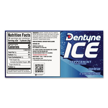 Dentyne Ice® Sugarless Gum, Peppermint Flavor, 16 Pieces/Pack, 12 Packs/Carton (GRR22002647)