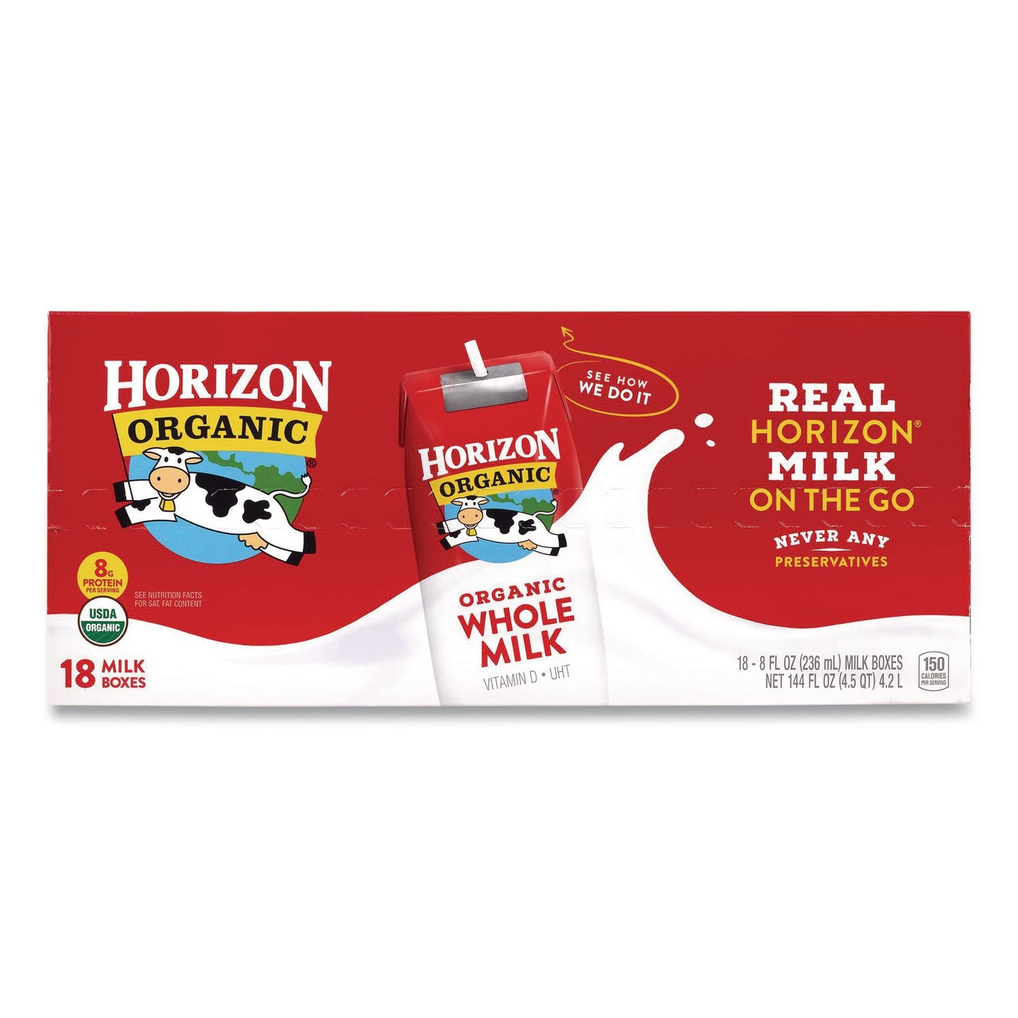 Horizon Organic Shelf-Stable Whole Milk Boxes, 8 oz Box, 18/Carton (GRR22002680)