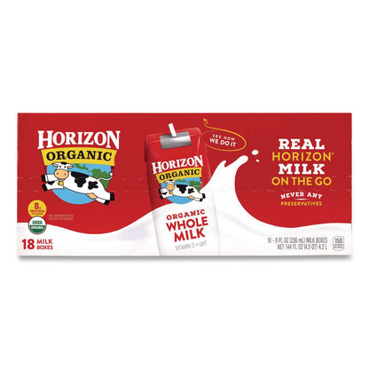 Horizon Organic Shelf-Stable Whole Milk Boxes, 8 oz Box, 18/Carton (GRR22002680)