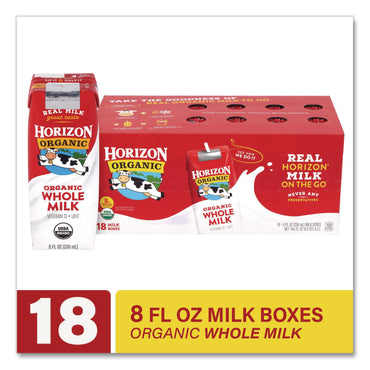 Horizon Organic Shelf-Stable Whole Milk Boxes, 8 oz Box, 18/Carton (GRR22002680)