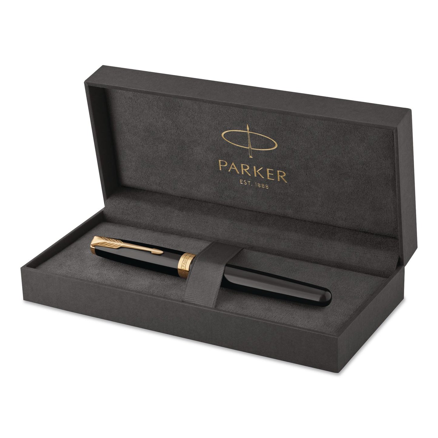Parker® Sonnet Fountain Pen, with Gift Box, Medium 1 mm, Black Ink, Black/Gold Barrel (PAR1931495)