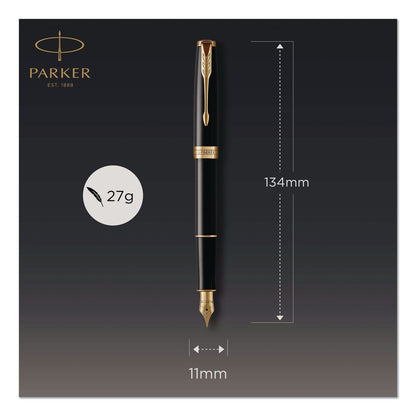 Parker® Sonnet Fountain Pen, with Gift Box, Medium 1 mm, Black Ink, Black/Gold Barrel (PAR1931495)