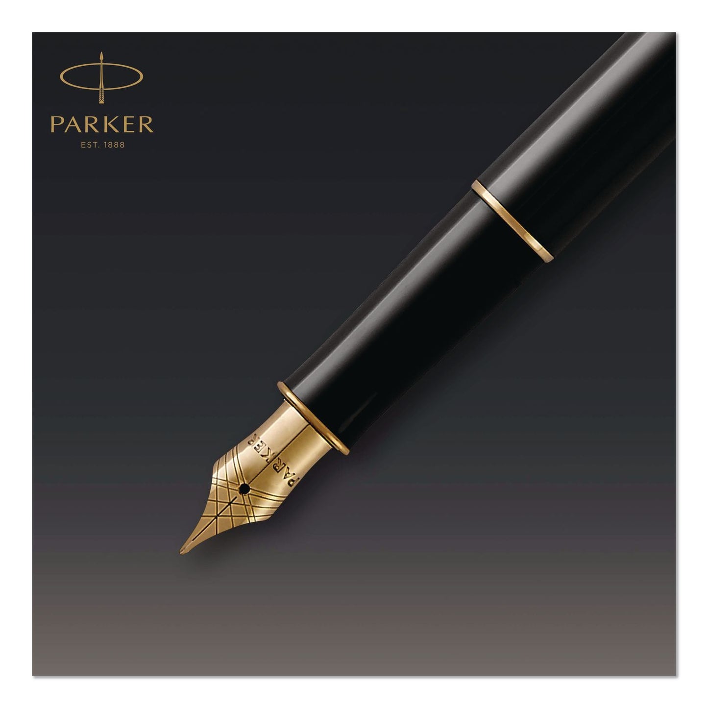 Parker® Sonnet Fountain Pen, with Gift Box, Medium 1 mm, Black Ink, Black/Gold Barrel (PAR1931495)
