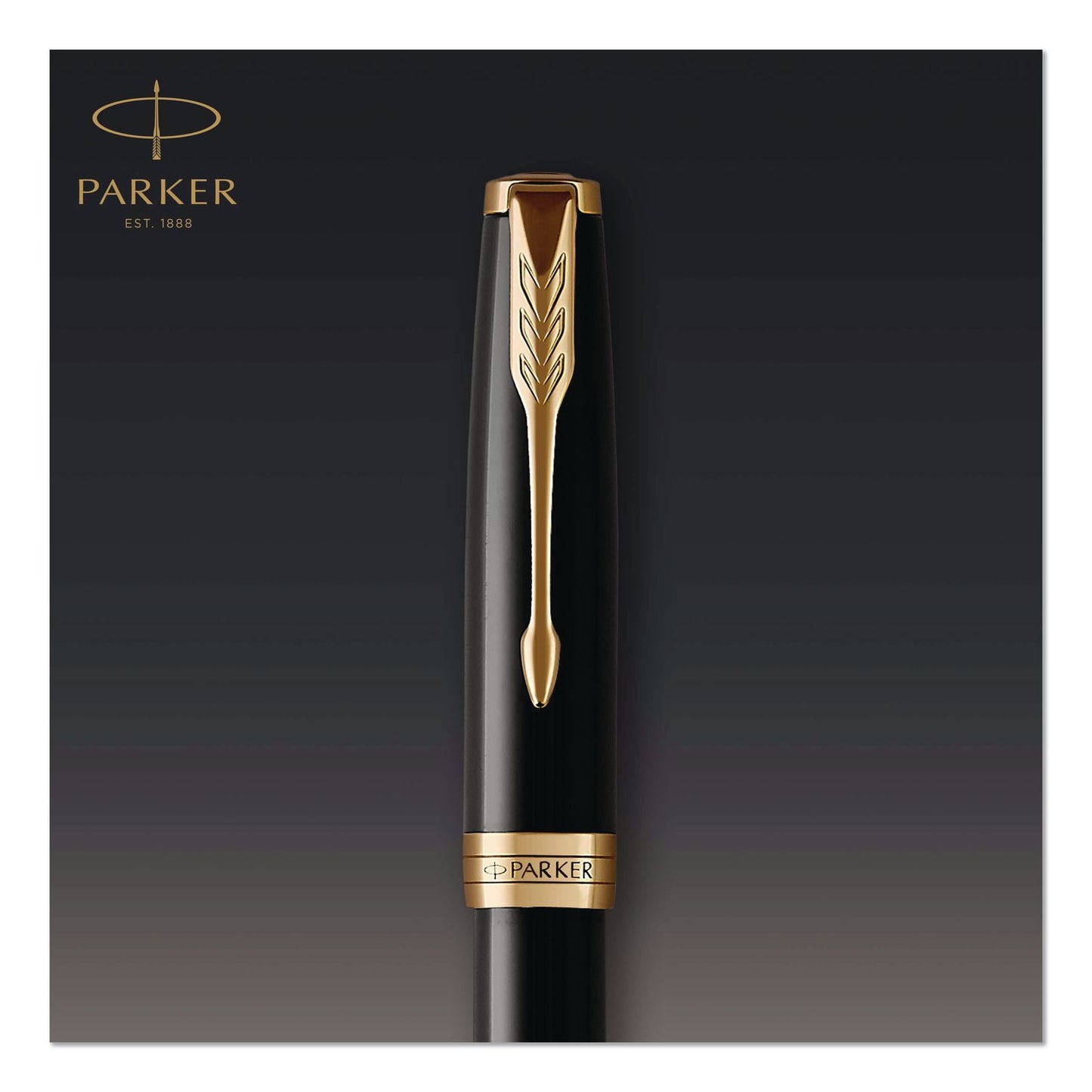 Parker® Sonnet Fountain Pen, with Gift Box, Medium 1 mm, Black Ink, Black/Gold Barrel (PAR1931495)