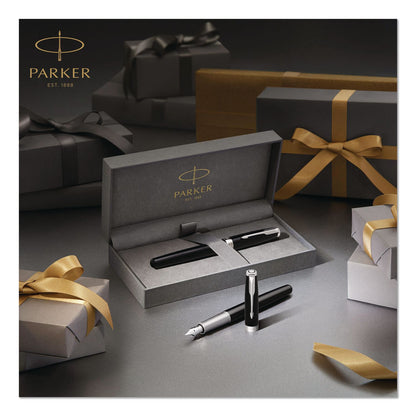 Parker® Sonnet Fountain Pen, with Gift Box, Medium 1 mm, Black Ink, Black/Gold Barrel (PAR1931495)