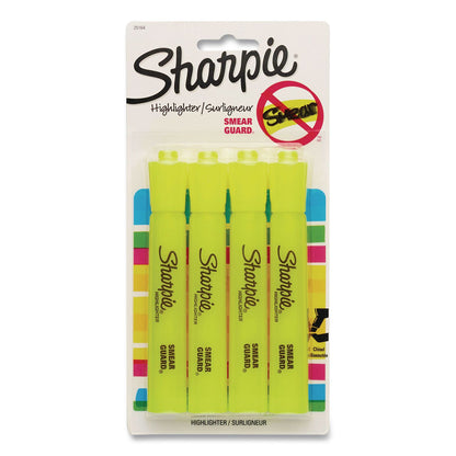 Sharpie® Tank Style Highlighters, Fluorescent Yellow Ink, Chisel Tip, Yellow Barrel, 4/Carton (SAN1770694)